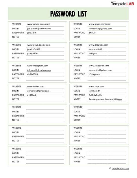password list on my computer.